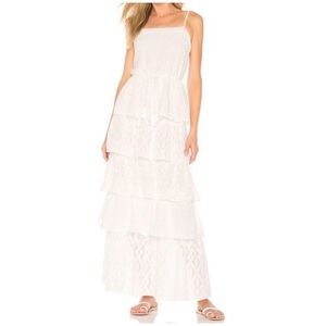 NEW REVOLVE ELLEJAY Andrea White Swiss Dot Tiered Maxi Dress